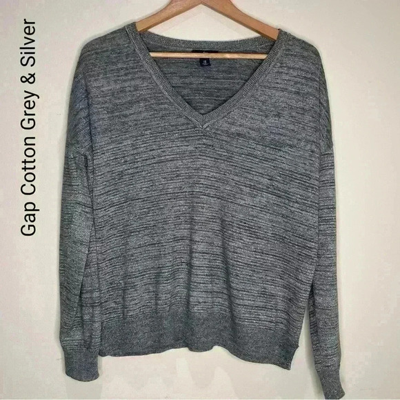 GAP Sweaters - Gap V Neck Cotton Sweater  Grey & Metallic Silver